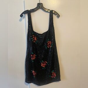 Nasty Gal Floral Sequin Square Neck Mini Dress, size 6